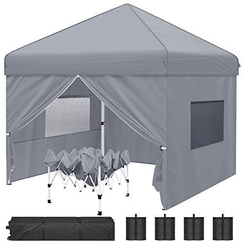 BOKIE Fully Waterproof Pop Up Event Shelter Gazebo with Side and Roller Bag, Canopy Pergola Marquee for Camping Outdoor Garden Party Festival All Seasons (Grey3m x 3m)