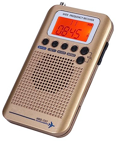 VHF Airband Radio, Aircraf Band Receiver Tragbarer Voll-VHF-UHF-Scanner Radio AB Recorder Goldempfänger FM AM CB SW LCD-Display mit Hintergrundbeleuchtung (Gold)
