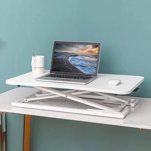 Kleiner Stehpult-Konverter, Tischplatte Sit to Stand Monitor Riser, mit Pneumatischer Höhenverstellung, für Home Offcie Cubicle Tisch Desktop (Color : White, Size : 47.3 * 72.8cm)