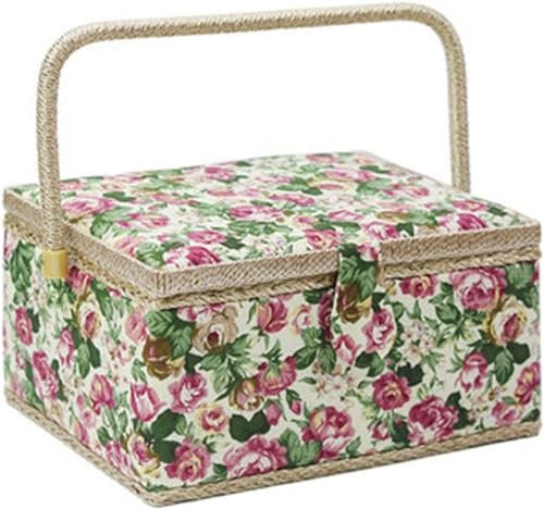 Nähzubehör, Nähset, Nähkorb mit Blumendruck-Design, Nähset-Aufbewahrungsbox mit herausnehmbarem Tablett, integriertem Nadelkissen und Innentasche (Farbe: Rosa, Größe: 19,5 x 13 x 10 cm) ( Color : Blu