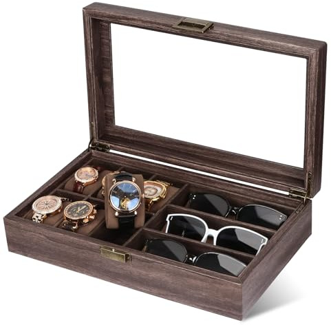 CeiBand Scatola Orologi Porta Occhiali Caso Visualizzazione Organizzatore di scatole Custodia per 3 Bicchieri 6 Display Portaoggetti Pelle PU Guarda Gioielli Regali per Parenti Amici (39*21.5*8.5cm)
