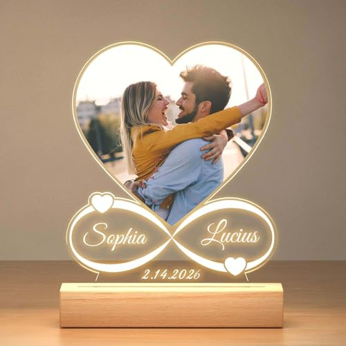 KoxSmar Personalisiertes Valentinstagsgeschenk für Sie und Ihn, personalisiertes Nachtlicht mit Acryl-Bilderrahmen und LED, individuell mit Foto und Plakette, Modern, Rechteckig, Tischplatte, 1 Count