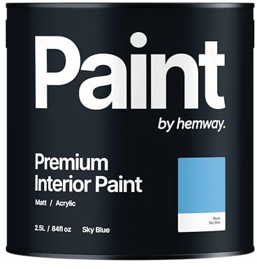 Hemway - Premium Interior Paint - Sky Blue 2.5 L | Indoor Matt Finish, Acrylic & Water-Based Emulsion | Quick Dry & High Coverage for the Kitchen, Bathroom & Bedroom