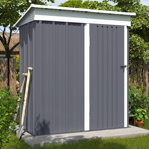 UDPATIO Metal Shed 5x3 FT Outdoor Storage,Garden Storage Shed for Firewood,Garbage Can,Tools,Lawnmower,Bike Shed Waterproof Log Store for Backyard Patio,Galvanized Steel with Lockable Door,Light Grey