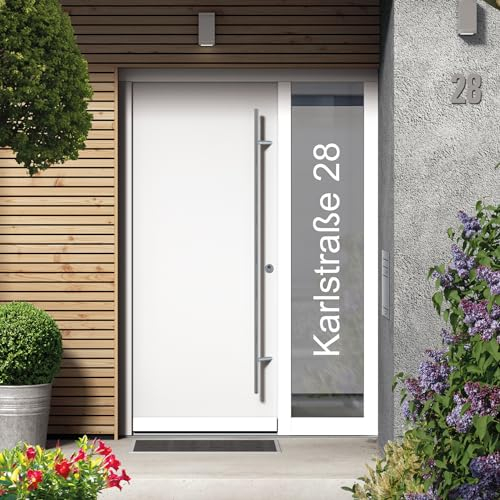 Wandtattoo Loft Sichtschutzfolie Tür mit Wunschtext, personalisierte Fensterfolie für Ihren Eingangsbereich, Dekoration Eingangstür, Fensterdeko, Deko Haustür mit Hausnummer