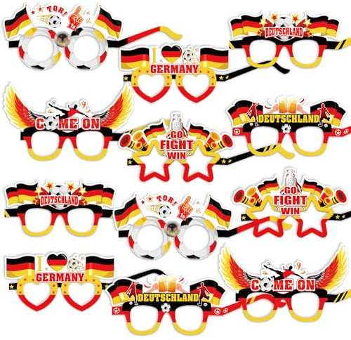 HOWAF 12 Stk Deutschland Fußball Partybrille, Deutschland Flagge Brillen Deutschland EM Fußball Papierbrille Fußball EM Foto Requisiten für ans der deutschen Nationalmannschaft EM Deko