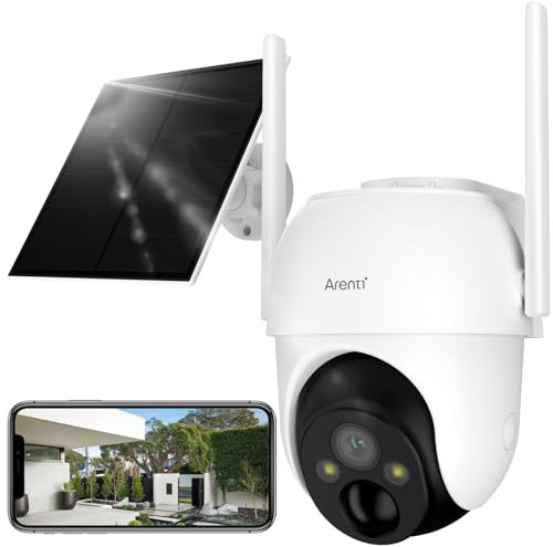 ARENTI Outdoor Solar Power Camera, 2K/3MP Color Night Vision, PIR Motion Sensor, Wireless, Cloud Storage, IP65 Water Resistant,Alexa Audio Compatible