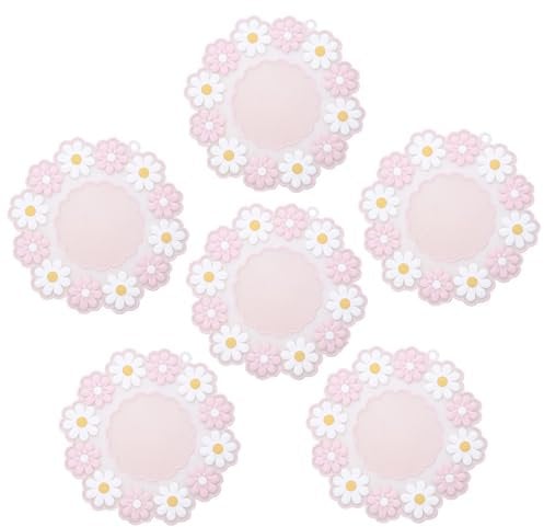 6Pcs Coasters Soft PVC Vintage Daisy Sun Flowers Coaster Set, 10cm Non-Slip Heat Kawaii Cute Blossom Cup Mats Pad Table Bowl Mats for Home Office Hotel Restaurant Coffee Shop Bar Decoration-Pink