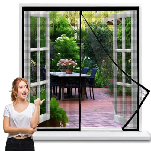 Moustiquaire Fenetre Porte Magnétique 100x100cm, Noir Moustiquaire magnétique pour Fenetre Installation Facile, pour Fenetre d Entrée Intérieur Patio