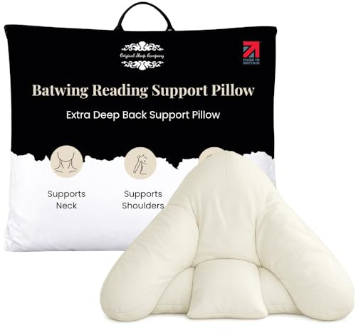 Original Sleep Company Orthopaedic Batwing Pillow – Reading Back Support Pillow with Hollowfibre Filling, Polycotton Pillowcase, Lumbar & Neck Support Cushion, Machine Washable, Made in Britain