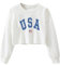 Hilinker Langärmeliges Cropped-Sweatshirt für Damen, Rundhalsausschnitt, bauchfreies Top, Weiße USA, Groß