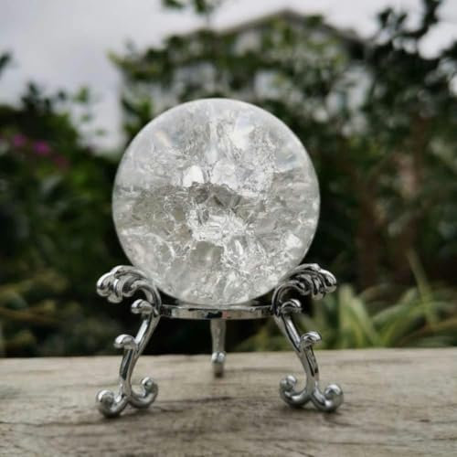 5/6cm Crystal Crack Ball with Stand Glass Sphere Ornament Rocky Water Fountain Decorative Ball Home Decor Figurine-Ball With Silver Bas-60mm