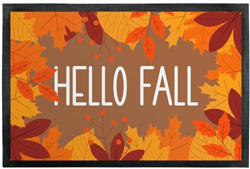 True Statements Deko-Fußmatte „Hello Fall“ - Blätter - Herbst-Deko für Innen & Außen – rutschfest, extra dünne Türmatte - Eingangsbereich Deko - Geschenk für Freunde und Familie, 60 x 90 cm