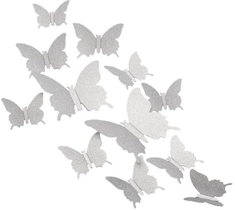 3 Verschiedene Größen Silber 3D Glitzer Schmetterling Wandaufkleber Kombinationen für Party, Room, Klassenzimmer, Hochzeit Dekoration