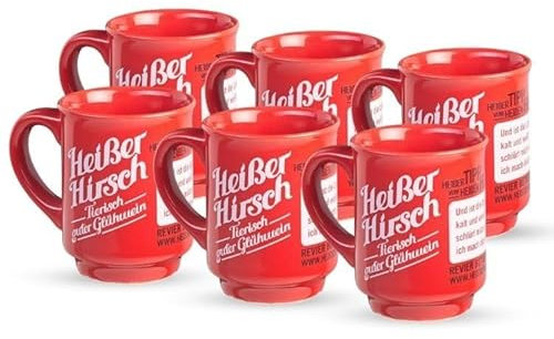 novado Heißer Hirsch 6x Glühwein Tasse [Spar-Set] - Rot, Keramik, Tulpenform, 200ml