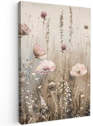 MuchoWow© Impression sur Toile Decoration Murale Peinture 20x30 cm Tableaux Decoratifs Muraux Déco Chambre Tableau Salon Fleurs - Rose - Moderne - Beige