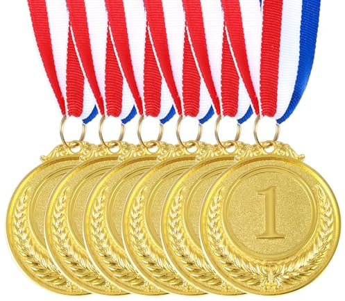 ZEYIYER Medaille Gold 1. Platz Gewinner 6 Stück, Medaille Metall Auszeichnungsmedaillen, Medaillen Goldpreise, Gold Gewinner Auszeichnungsmedaillen mit Rot, Weiß und Blau Band
