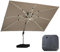 PURPLE LEAF Parasol Déporté 3 x 4 m Rectangulaire avec LED et Pieds de Parasol, Parasol de Jardin Extérieur à Toit Double Rotatif 360°, Pour Terrasses, Piscines, Restaurants Extérieurs, Beige