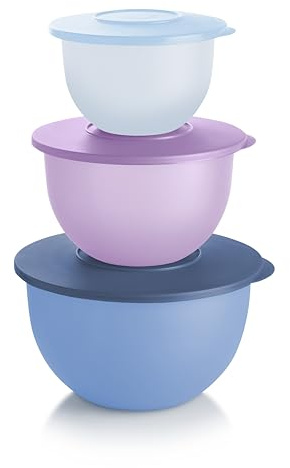 Tupperware Impressions Classic Lot de 3 bols de conservation pour aliments Bleu et violet Passe au lave-vaisselle et sans BPA (3 récipients, 3 couvercles)