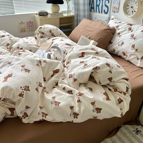 Nyescasa Bettwäsche 200x220 Dackel Braun Beige Hund Kinder Mädchen Bettwäsche Set Weich Mikrofaser Bettbezug mit Reißverschluss und 2 Kissenbezug 80x80cm