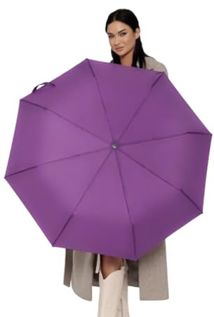 ROYALWORTH Windproof Travel Umbrella - Compact, Light, Full Automatic Open/Close - Folding Backpack Umbrella for Rain & Sun UV Protection For Men & Women, Unbreakable 8 Fiberglass Ribs UK Design