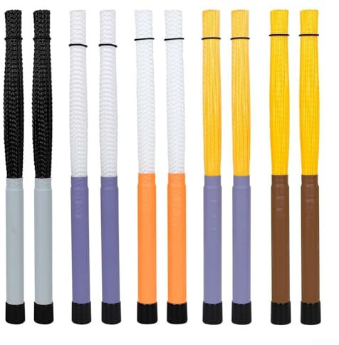 Nylon Cajon Drum Brushes with Frosted Handle for Secure Performance Grip (White Orange)