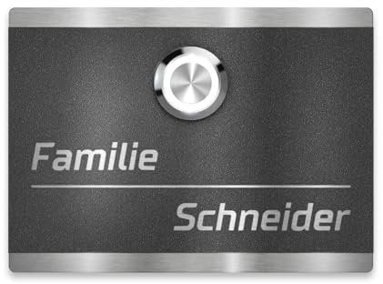 Metzler Edelstahl Türklingel in Eisenglimmer - Türklingel aus V2A Edelstahl inkl. Gravur - LED-Klingeltaster - Pulverbeschichtung matt Feinstruktur in DB703 - Größe: 11 x 8 cm