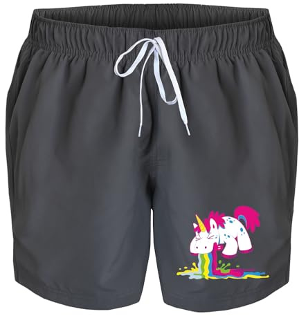 deinshirt Badehose Herren Kotzendes Einhorn Badeshorts Bedruckt Männer Schwimmhose Beach Shorts Swim Shorts Men, Größe:XL, Farbe:grau
