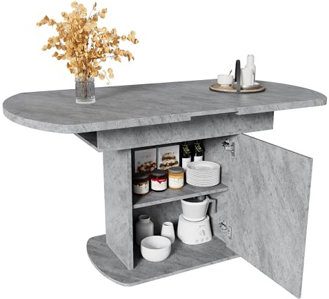 Lahoomu Ausziehbarer Ovaler Esstisch 110/130X70X75cm, mit Stauraum, Kaffee-Freizeittisch, Platzsparender Multifunktionaler Esstisch, Grau