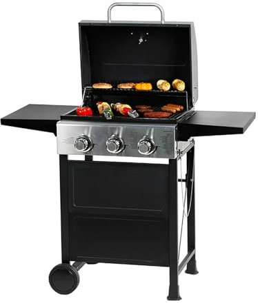 Gasgrill für den Außenbereich mit faltbaren Seitentischen und beweglichen Rädern, einfache Temperaturregelung für Hinterhof, Camping und Picknick Kochen