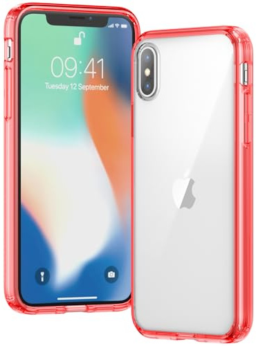 Voyahülle Clear Case for iPhone X/XS, Ultra Thin, Shockproof TPU Cover, Anti-Yellowing, Crystal Clear, Phone Case for Apple iPhone X/XS - Red