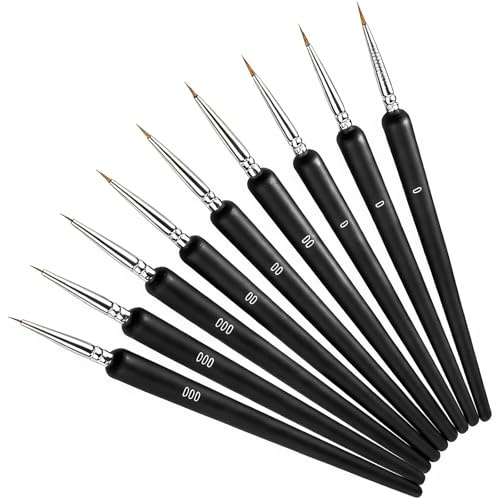 Artist Paint Brushes, 9 PCS Miniature Fine Paint Brush, Fine PaintBrushes Miniature PaintBrushes & Model Paint Brushes for Detailing & Art Painting for Artists Beginners (Size 0 × 3, 00 × 3, 000 × 3)