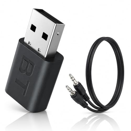 USB Bluetooth Adapter Auto 5.1 mit 3,5 mm AUX, Dual-Modus Umschaltung, Bluetooth Adapter Auto für Autoradio, PC und TV, Hands-Free Calling