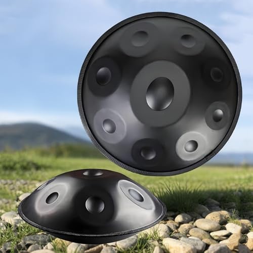 22 Zoll Handpan Drum Professionelles 12/10/9-Ton Percussion-Instrument in D-Moll, 432Hz 440Hz | Ständer, Koffer, Schlägeln/Steel Tongue Drum | für Studio, Bühne, Therapie(Black,440HZ/10Note)