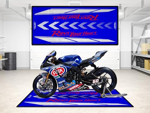 Motorradmatte für Yamaha –, waschbar, rutschfest, öl- und wasserbeständig, Parkgrubenmatte für Garage, Ausstellungsraum, Werkstatt | Rot – Größe 2: 102 x 47/260 120 cm