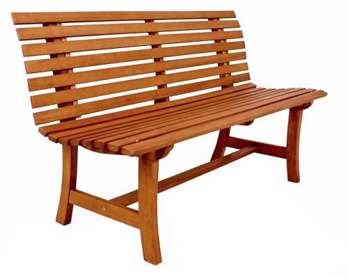 DELUKE Parkbank Modena - 140cm Breit, Eukalyptus, Natur | Gartenbank Wetterfest Terrassenbank Sitzbank Outdoor