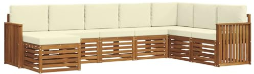 vidaXL Sofagarnituren 8 pcs Natur und Creme Massivholz Akazie, Garten-Sofa, modernes Ecksofa, robuster Outdoor-Möbel für Terrasse und Lounge, Bequeme Sitzgarnitur