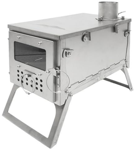 Estufa de leña plegable de acero inoxidable con un solo cristal - Estufa portátil para acampar al aire libre, ideal para tiendas de campaña, senderismo y excursionismo (plateada, chimenea de 2 metro