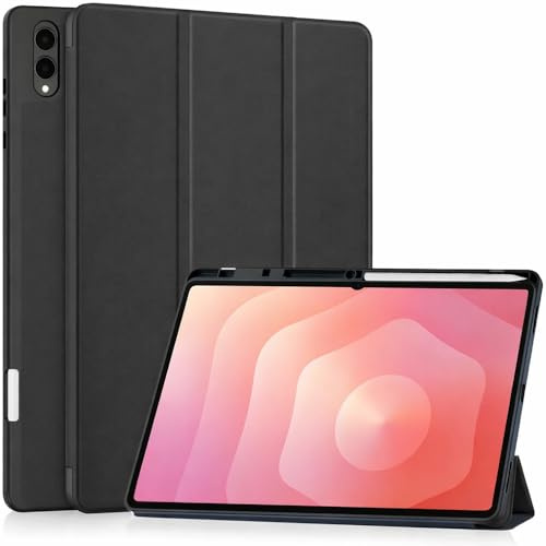 Techsuit für Samsung Galaxy Tab S11 Ultra Hülle mit Stifthalter, Dreifach Ständer, Schlankes Design, Anti Fingerabdruck, Präzise Aussparungen, Flex Trifold Series, Schwarz
