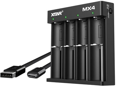 XTAR MX4 Ladegerät für 1.5V, 3.6/3.7V Li-ion Akku, 3.2V LiFePO4 und 1.2V NiMH Akku