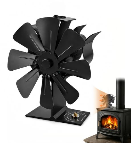 alouweekuky Ofenventilator, Kamin Ventilator, Kaminventilator ohne Strom | 8 Lüfterflügel, Integriertes Thermometer, Einsetzbar in Holzöfen, Pelletöfen und Diversen Öfen, Geräuschlos Umweltfreundlich