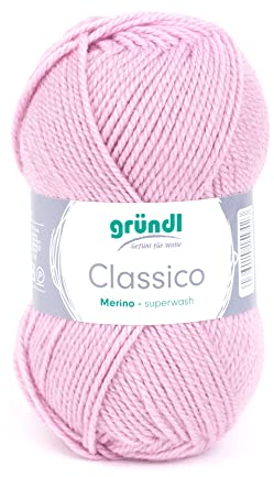 Gründl Wolle Classico - Dicke Wolle zum Stricken und Häkeln - Strickgarn - Weich und hautfreundlich - 50% Merinowolle, 50% Polyacryl - 1 Knäuel 50 g / 120 m - Nadelstärke 3,5-4,5 - rose