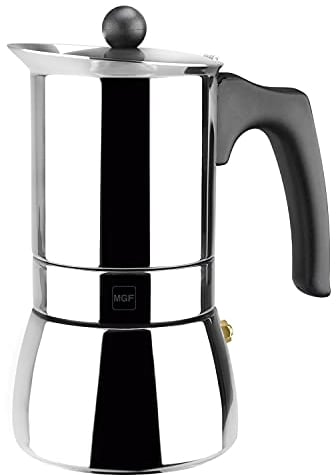 MAGEFESA Genova - Cafetera Italiana de 10 Tazas, 500ml, Acero Inoxidable 18/10, Mango Ergonómico, Ahorro de Energía, Todo Tipo de Cocinas, Inducción