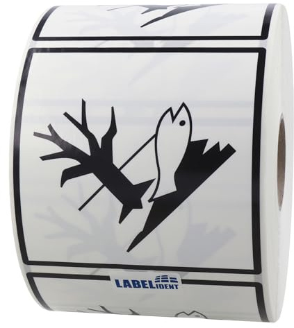 Labelident Gefahrgutaufkleber 100 x 100 mm - Gefahrgutetiketten Umweltgefährdende Stoffe, 1.000 Etiketten auf 1 Rollen, PE-Folie (Polyethylen) weiß-schwarz