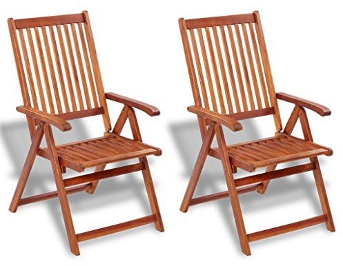 Festnight Gartenstuhl 2 Stücke Klappstuhl Akazienholz Gartensessel Holzstuhl 57x69x111cm Gartenmoebel mit 5 Positionen