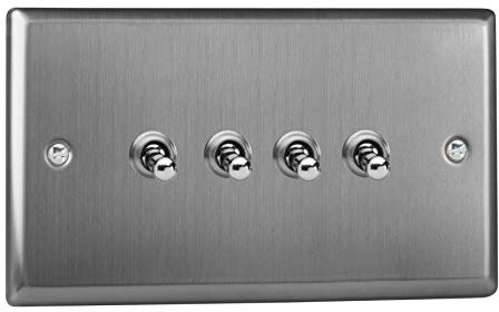 Varilight 4-Gang 2-Way Toggle Light Switch - Classic Brushed Steel With Brushed Steel Toggles