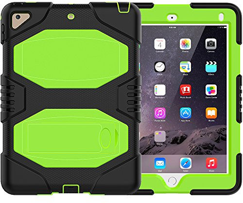 QIHANG Custodia Compatibile con iPad 9.7 6th/5th Generation, Cover Protettiva Resistente in Silicone + PC Anti-Urti con Supporto per iPad 9.7 2018/2017 / iPad PRO 9.7 / iPad Air 2 (Verde)