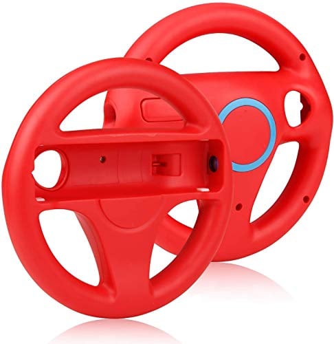 TheMax Lenkrad-Controller-Design-Ständer für Wii-Game-Controller, Mario-Kart-Rennspiel, Lenkradständer für Wii-Game-Controller, Rot, 2 Stück