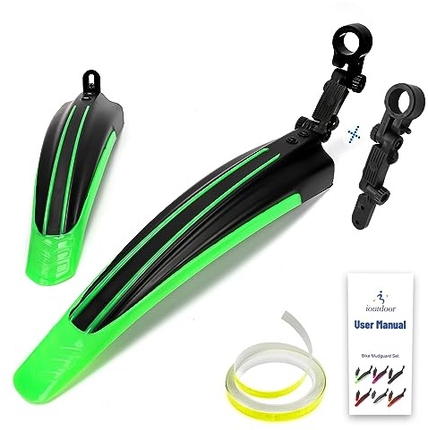 ioutdoor Fahrrad-Schutzblech-Set mit 8 m reflektierendem Klebeband, Fahrrad-Schutzblech-Set verstellbar, Fahrrad-Schutzblech vorne und hinten, passend für 50.8 cm, Rennrad, Radfahren (schwarz + grün)