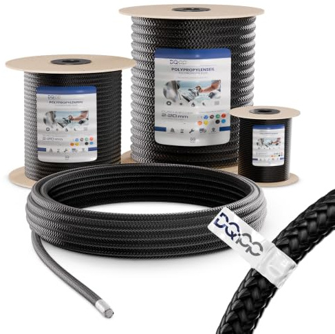 DQ-PP POLYPROPYLENSEIL – 6mm – 15m – SCHWARZ – Traglast bis 420 kg Flechtleine Textilseil Schnur Rope Kordel Kunststoffseil geflochten